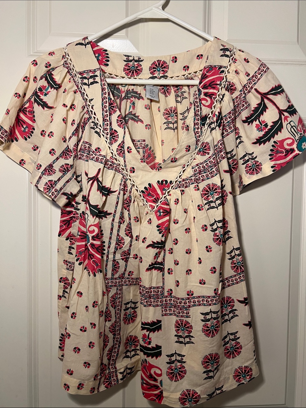 Haute Hippie Cream Midi Top with Pink and Black Floral Print